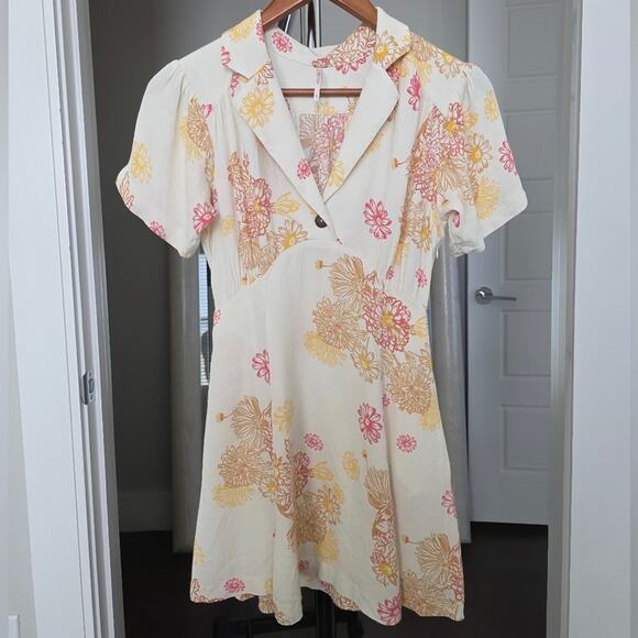 Free People Hawaii Mini Dress Size S Color Cream Combo Retro - Picture 2 of 8
